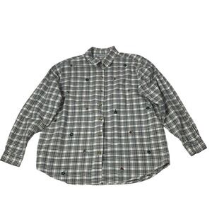 Cabin Creek Plaid Floral Embroidered Shirt Womens 18W Cotton Cottagecore